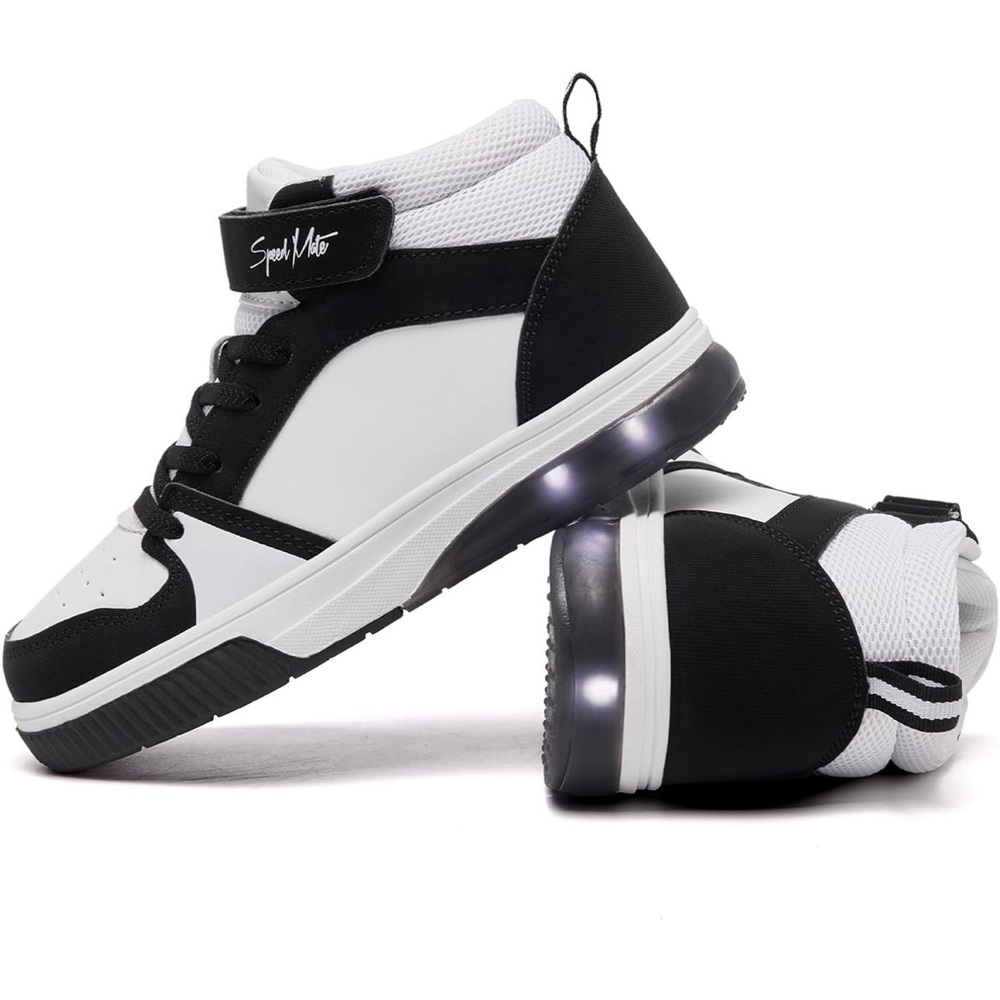 Black and White Kids Light Up Sneakers